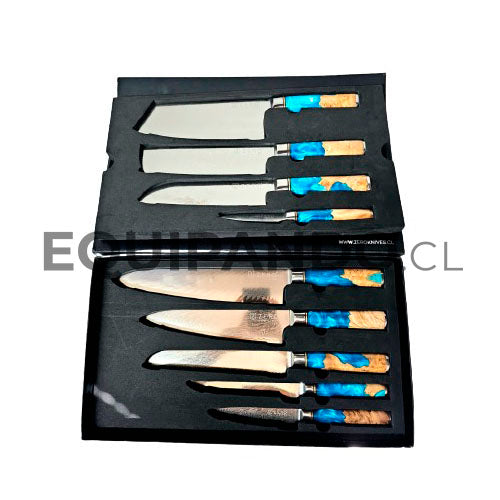 SET DE CUCHILLOS DAMASCUS BLUE RESIN- Zero Knives